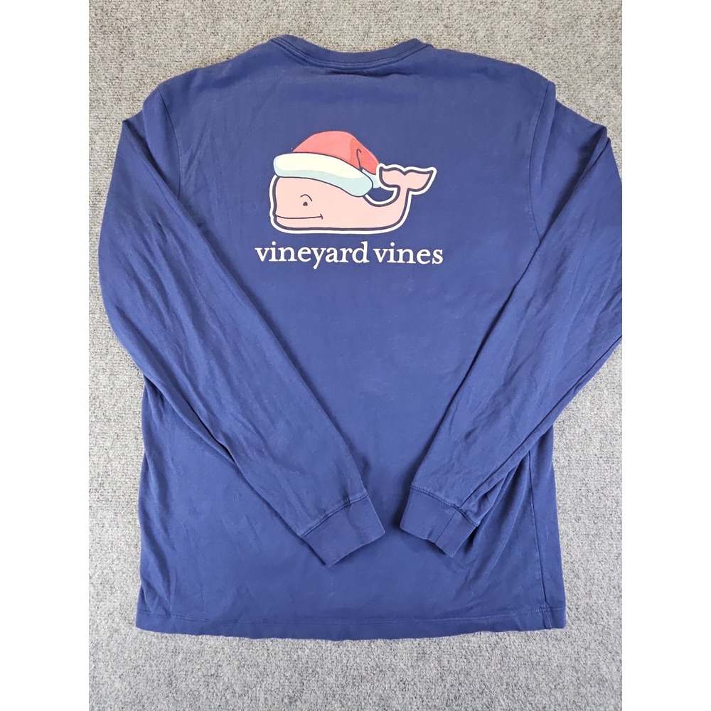 Vineyard Vine's Men's Small SANTA WHALE Long Sleeve Blue Shirt  Very Nice 1697